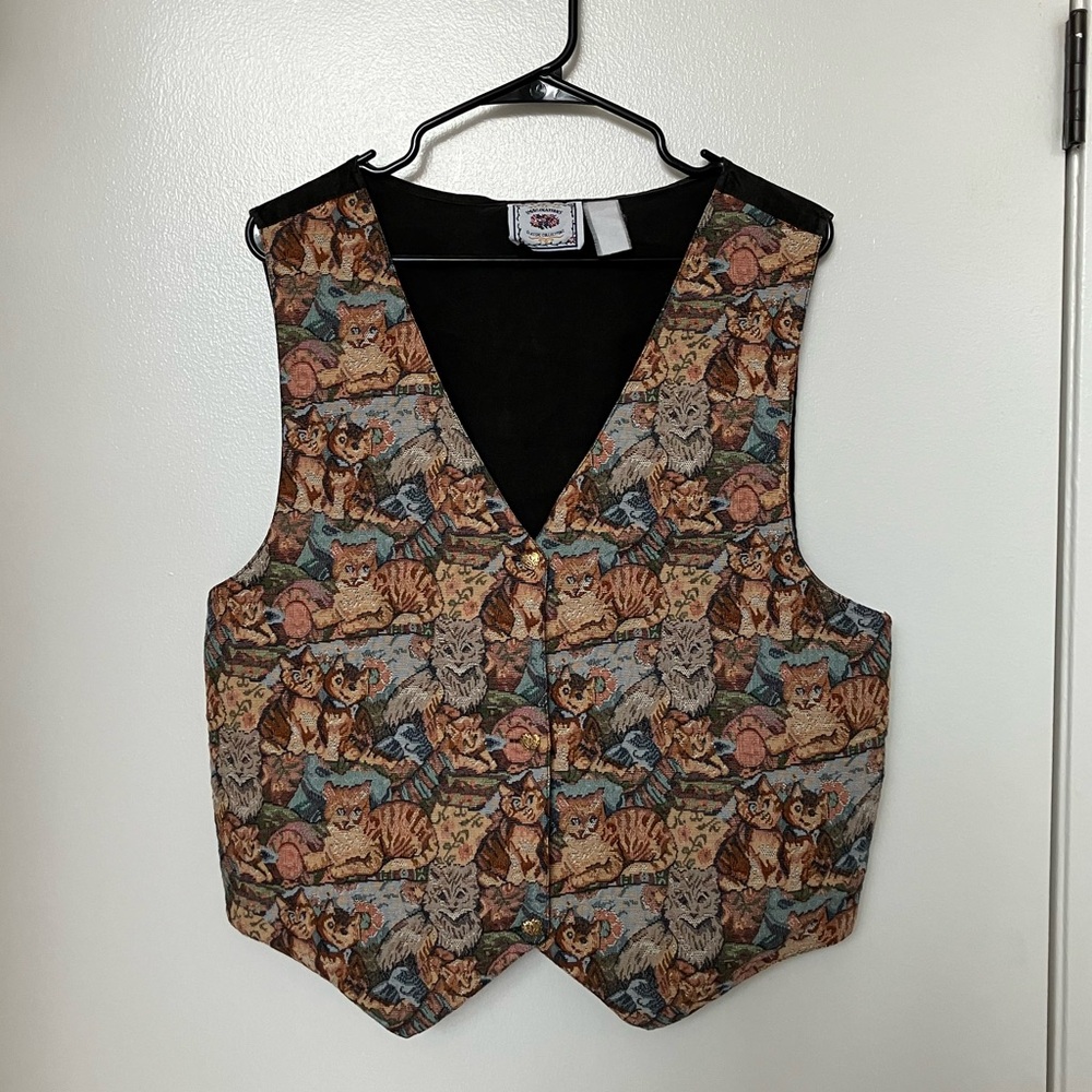 Vintage jacquard cat kitty tapestry vest